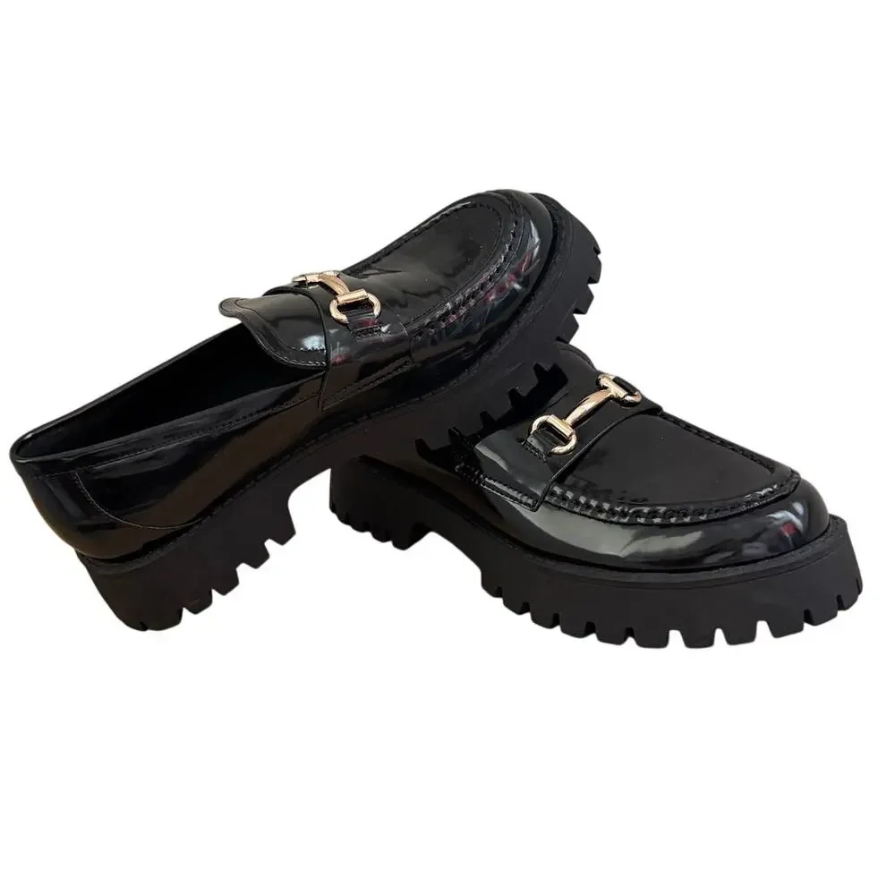 Dream Pairs Chunky Platform Slip On Loafers Black Patent Size 9
